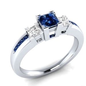 Silver Tone Lab Created Blue & White Sapphire Ring